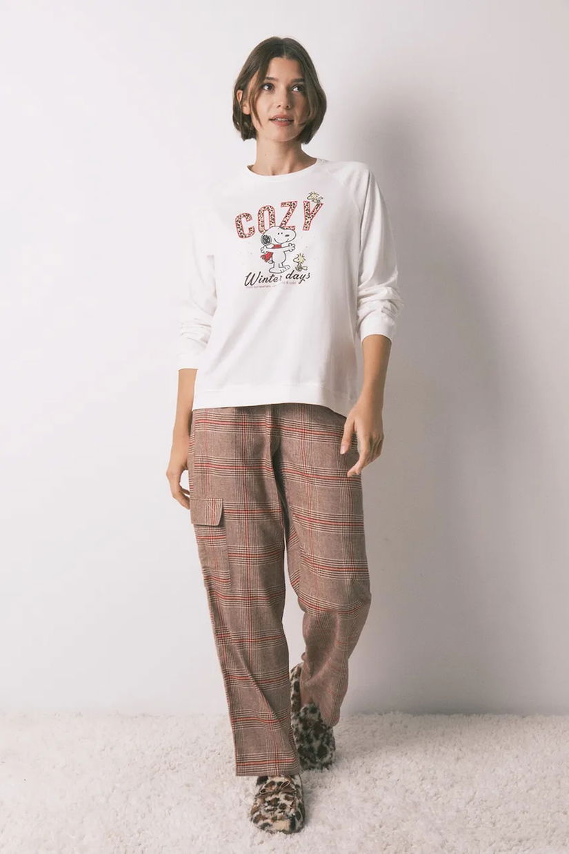 women'secret pijamale de bumbac SNOOPY culoarea bej, bumbac, 3132215