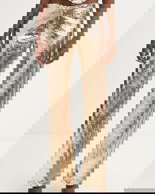 Haveone pantaloni culoarea auriu, lat, high waist, PGE-P259