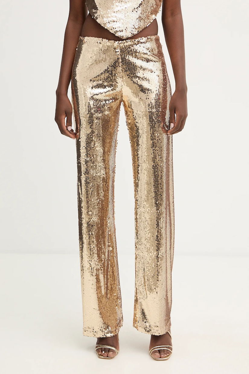 Haveone pantaloni culoarea auriu, lat, high waist, PGE-P259