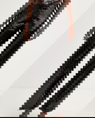 Haveone pantaloni culoarea negru, lat, high waist, PGE-P259