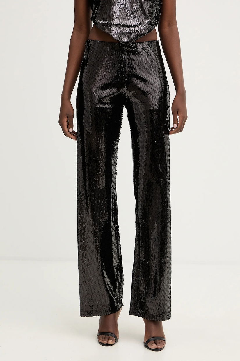 Haveone pantaloni culoarea negru, lat, high waist, PGE-P259