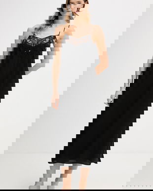 BOSS cămașă de noapte Blossom Nightie culoarea negru, satin, 50557139