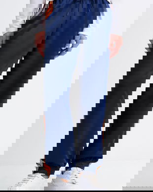 adidas pantaloni de trening Stadium culoarea bleumarin, cu imprimeu, KC0414