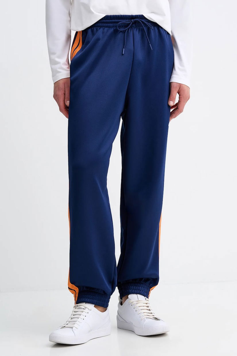 adidas pantaloni de trening Stadium culoarea bleumarin, cu imprimeu, KC0414