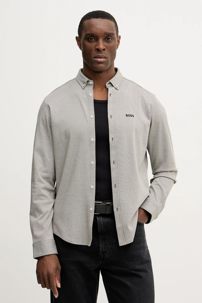 BOSS Green cămașă din bumbac ST_Motion L culoarea verde, cu guler button-down, regular, 50555946