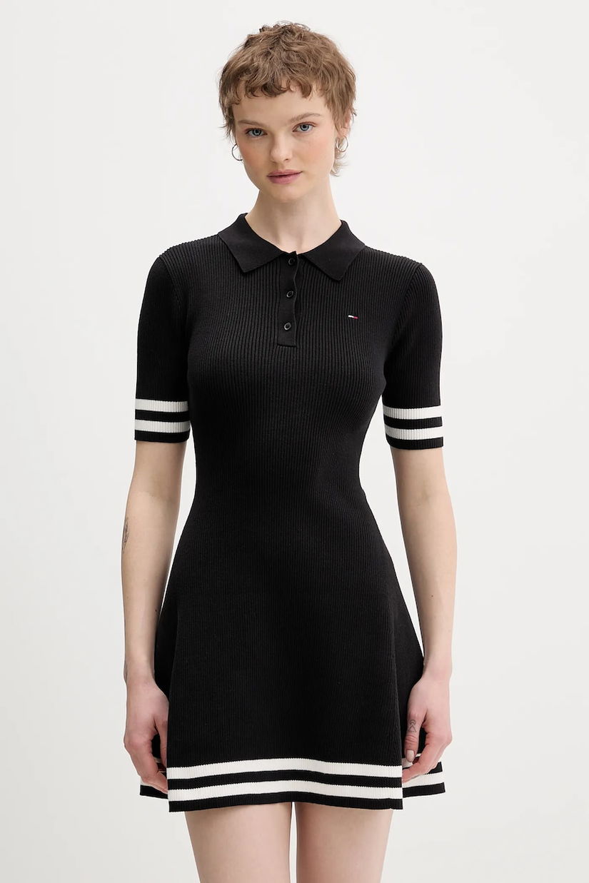 Tommy Jeans rochie culoarea negru, mini, evazați, DW0DW22106