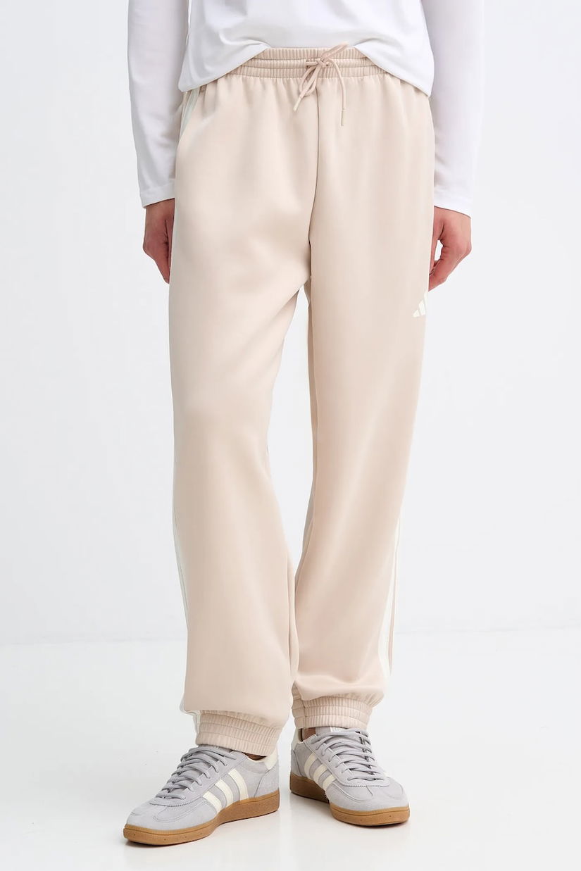 adidas pantaloni de trening Stadium culoarea bej, cu imprimeu, KC0418
