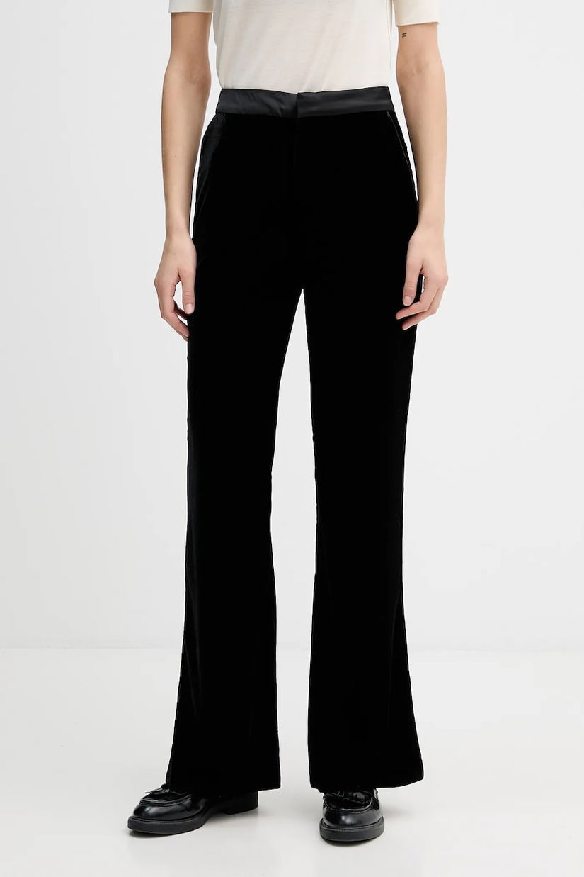Pedro del Hierro pantaloni de catifea culoarea negru, evazați, high waist, 7602536