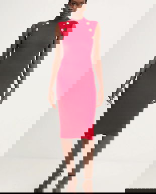 Retrofete rochie Nunzia culoarea roșu, midi, mulată, R-FW25-12085-17