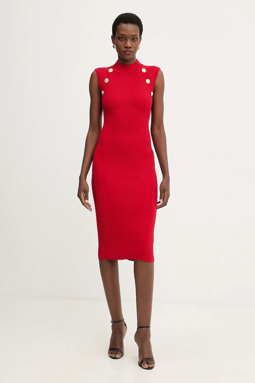 Retrofete rochie Nunzia culoarea roșu, midi, mulată, R-FW25-12085-17