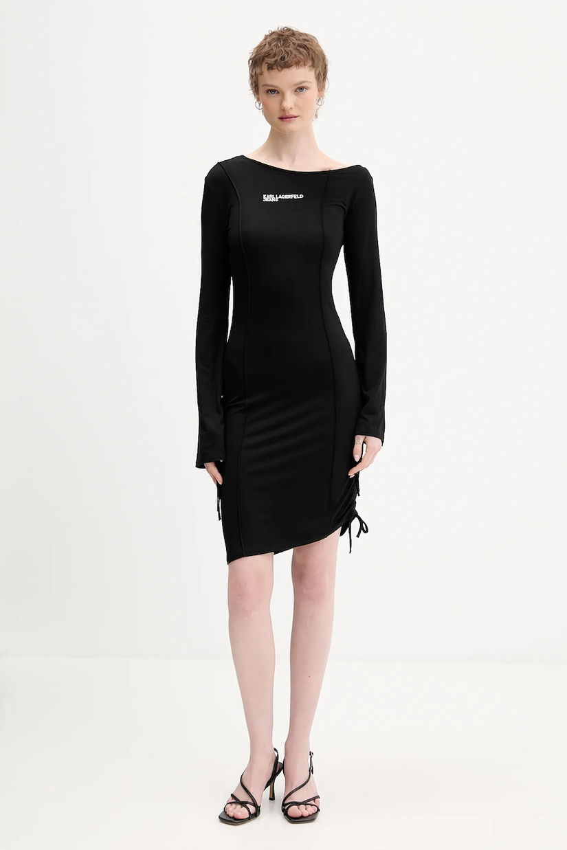 Karl Lagerfeld Jeans rochie culoarea negru, midi, mulată, B1W13045