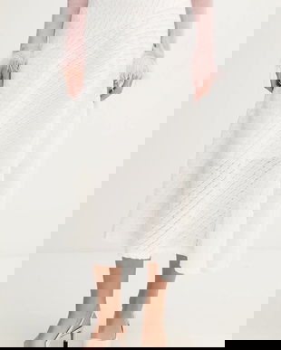 Dkny fustă culoarea bej, midi, evazați, P5JGTDPK