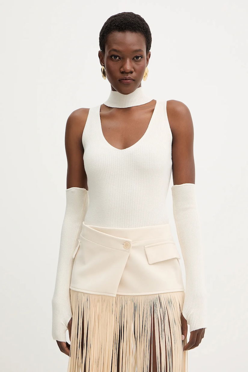 Haveone vestă culoarea bej, light, cu turtleneck, MFP-P162