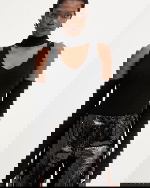 Haveone vestă culoarea negru, light, cu turtleneck, MFP-P162