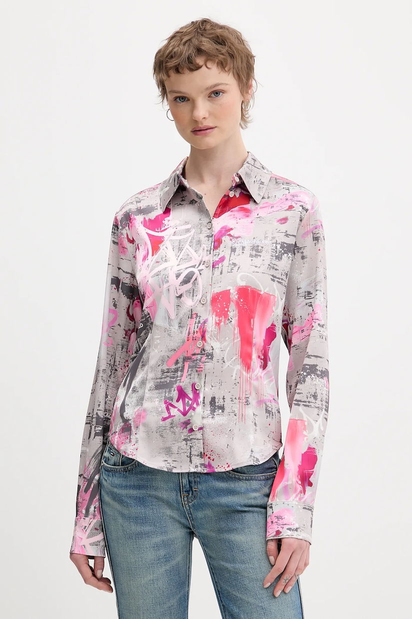 Karl Lagerfeld Jeans cămașă culoarea gri, cu guler clasic, slim, B1W11028