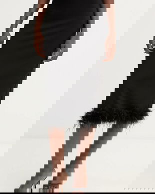 Haveone fustă culoarea negru, midi, drept, GVS-P114