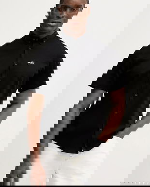 BOSS Green cămașă din bumbac ST_Motion S culoarea negru, cu guler button-down, regular, 50555951