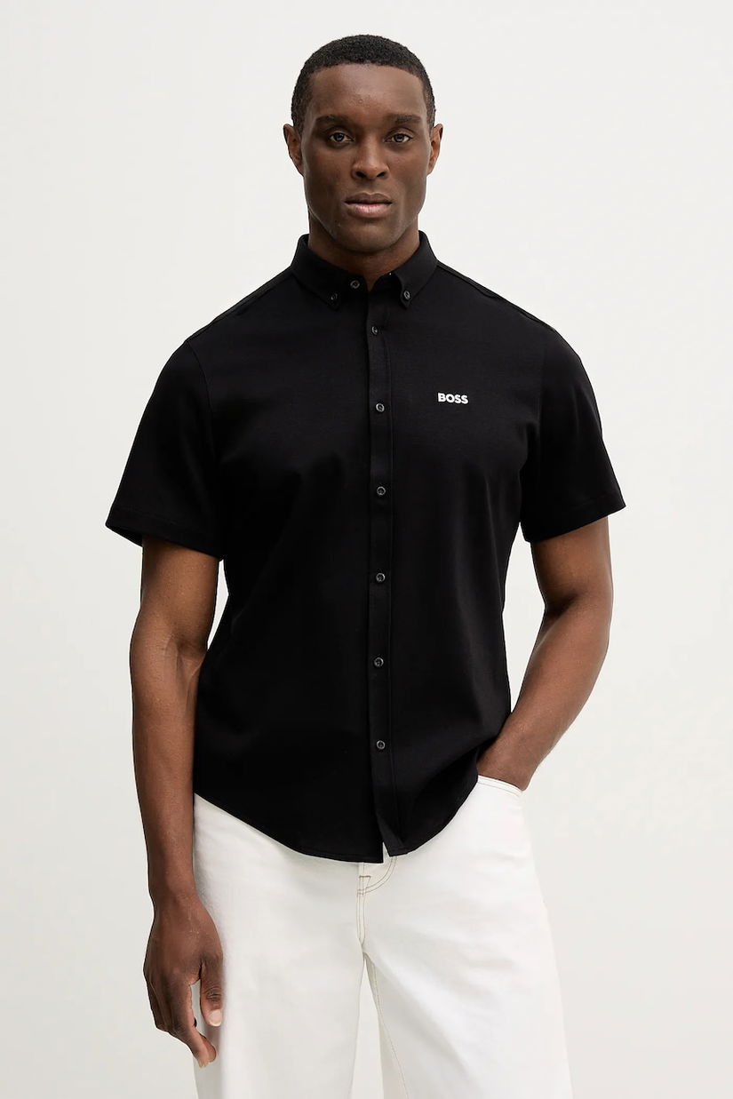 BOSS Green cămașă din bumbac ST_Motion S culoarea negru, cu guler button-down, regular, 50555951