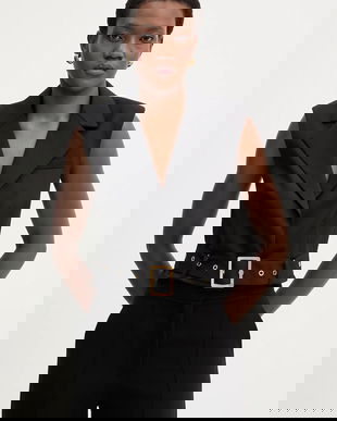 Karl Lagerfeld vestă din amestec de lână culoarea negru, un singur rând de nasturi, B1W14009