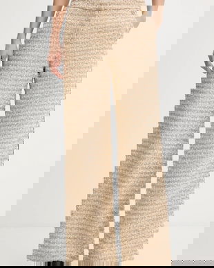 Karl Lagerfeld pantaloni din lână culoarea bej, drept, high waist, B1W10008