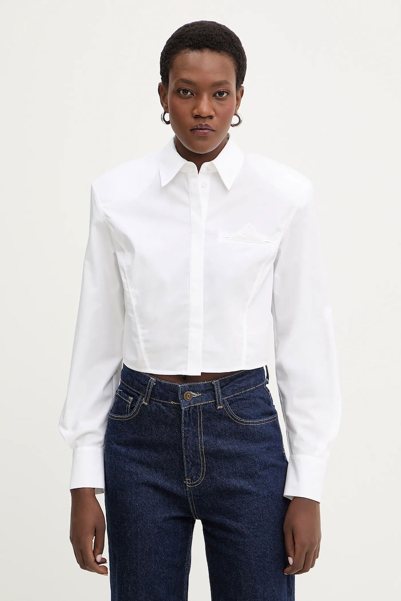 Karl Lagerfeld cămașă din bumbac culoarea alb, cu guler clasic, relaxed, B1W11034