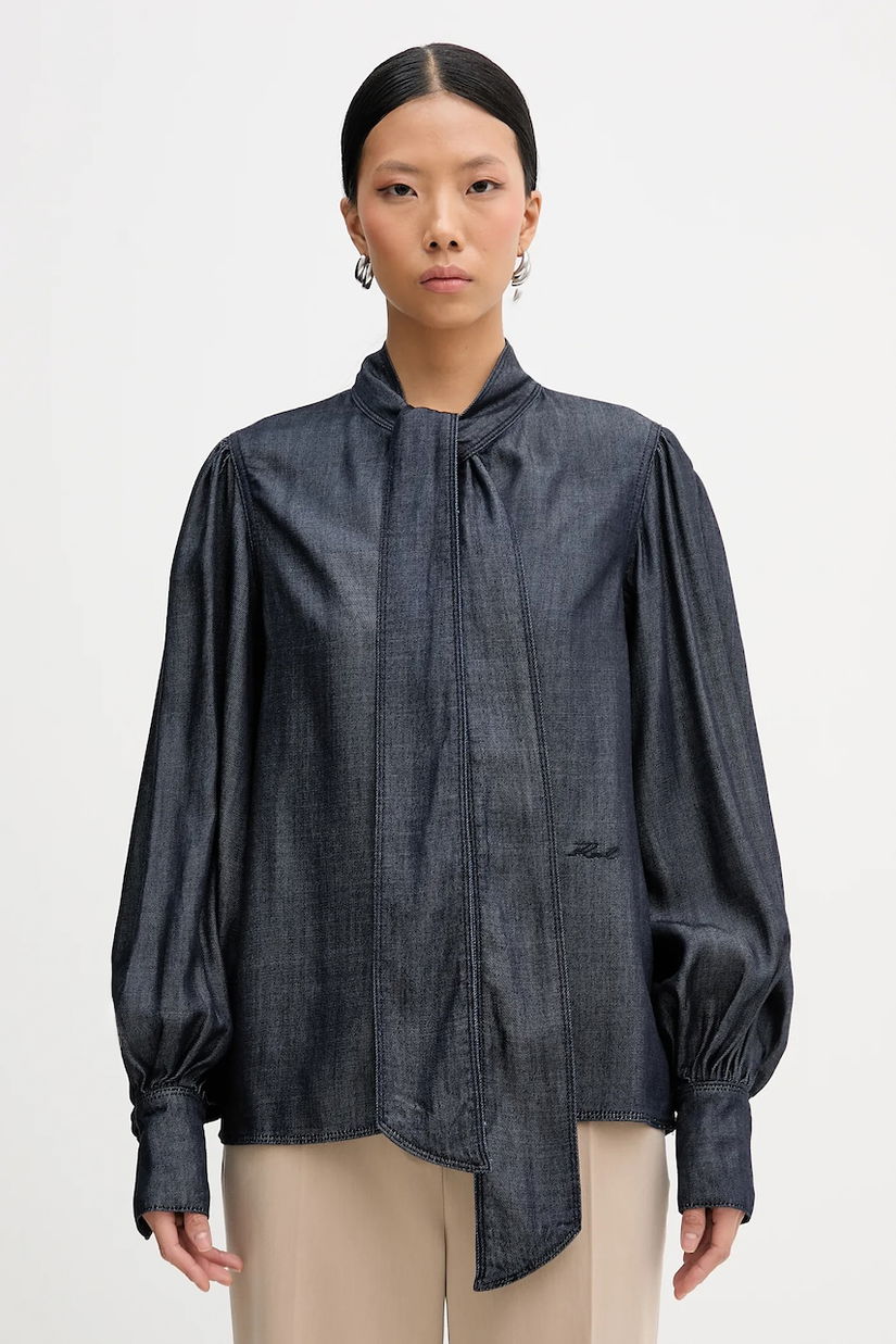 Karl Lagerfeld hanorac din denim FLUID DENIM culoarea bleumarin, uni, B1W11025