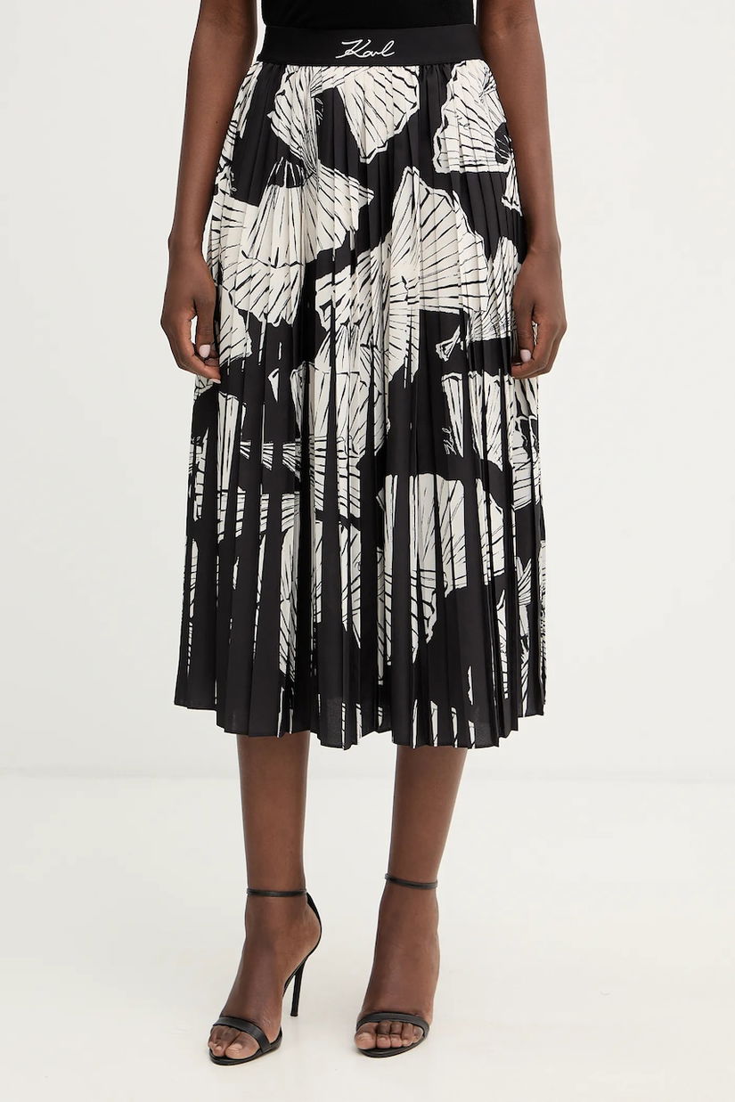 Karl Lagerfeld fustă COMMERCIAL PLEATED culoarea negru, midi, evazați, B1W12008