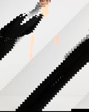 Karl Lagerfeld salopetă SIGNATURE culoarea negru, cu guler, B1W13031