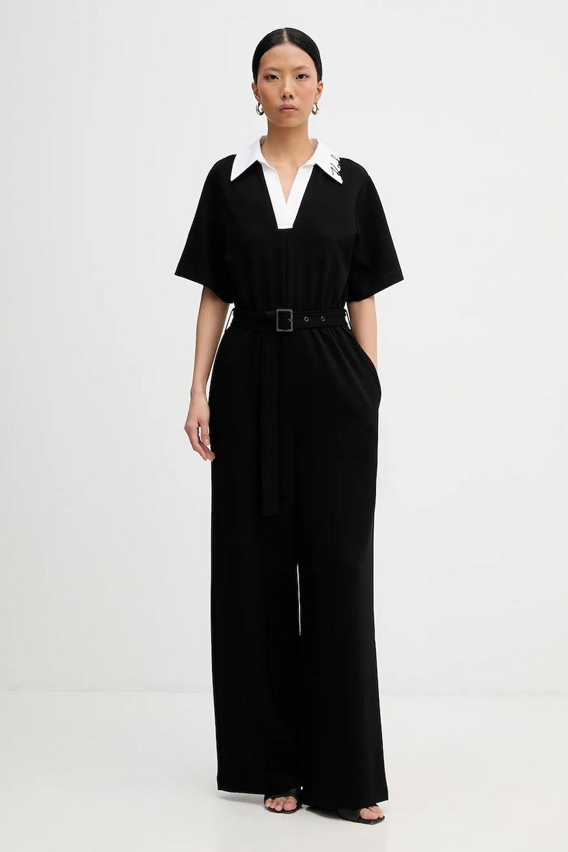 Karl Lagerfeld salopetă SIGNATURE culoarea negru, cu guler, B1W13031