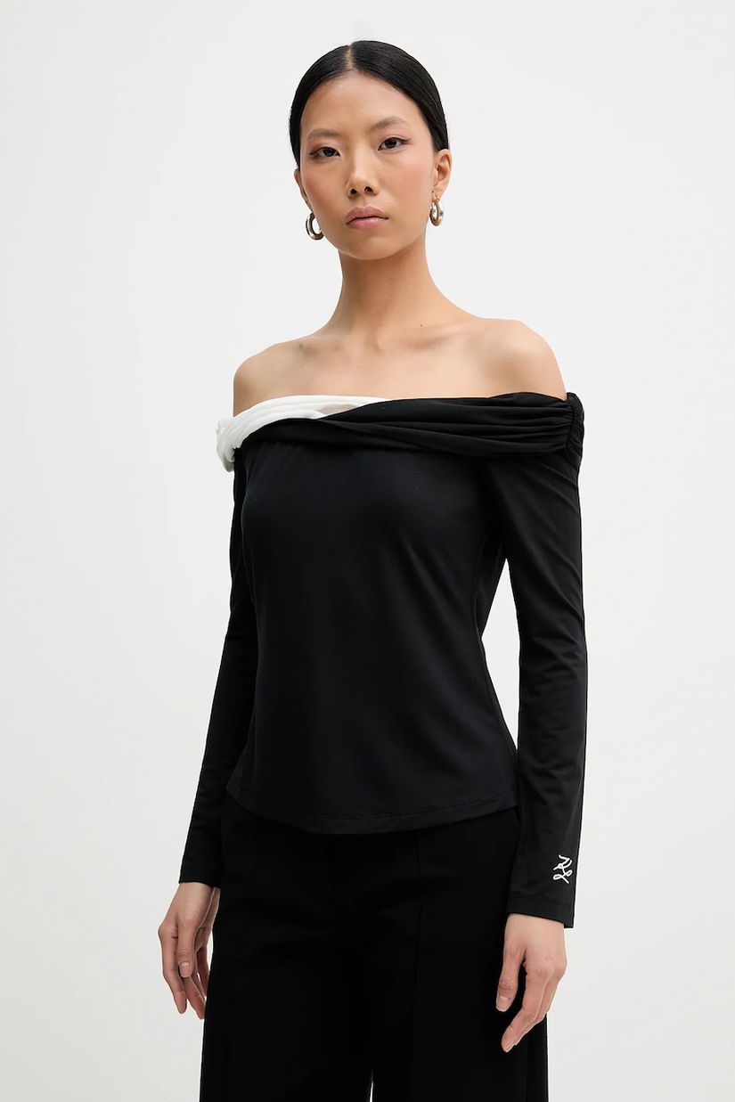 Karl Lagerfeld bluză culoarea negru, uni, B1W17009