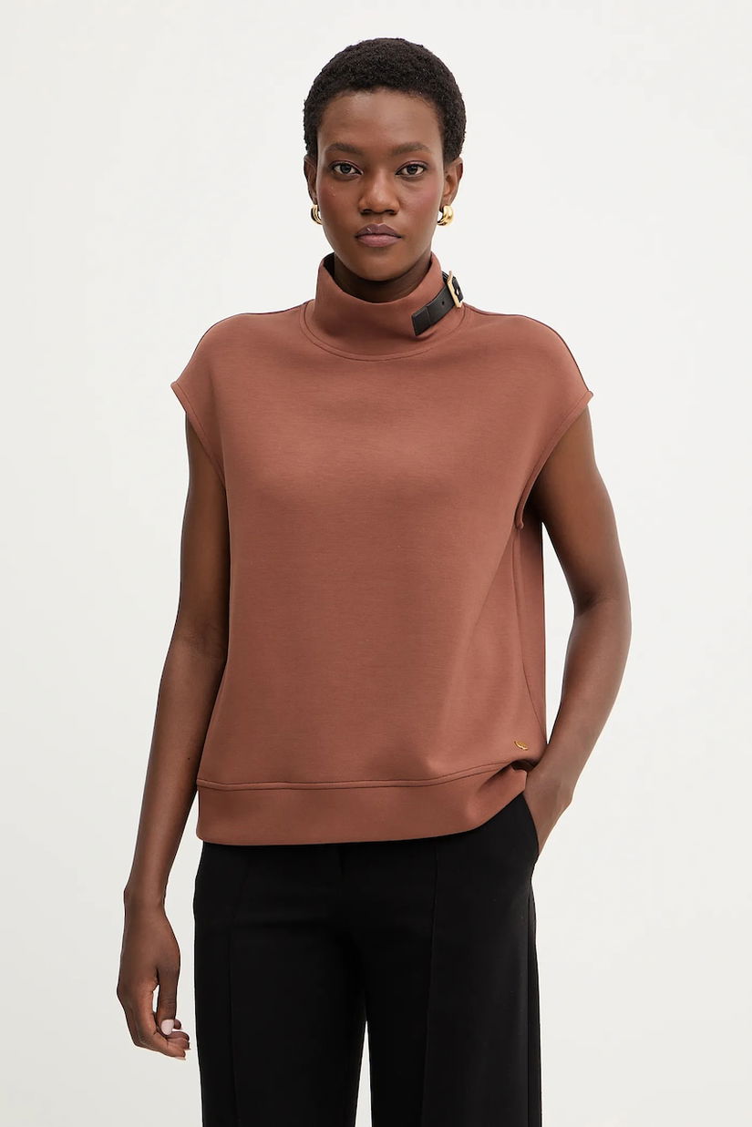 Karl Lagerfeld bluză culoarea maro, uni, B1W20011