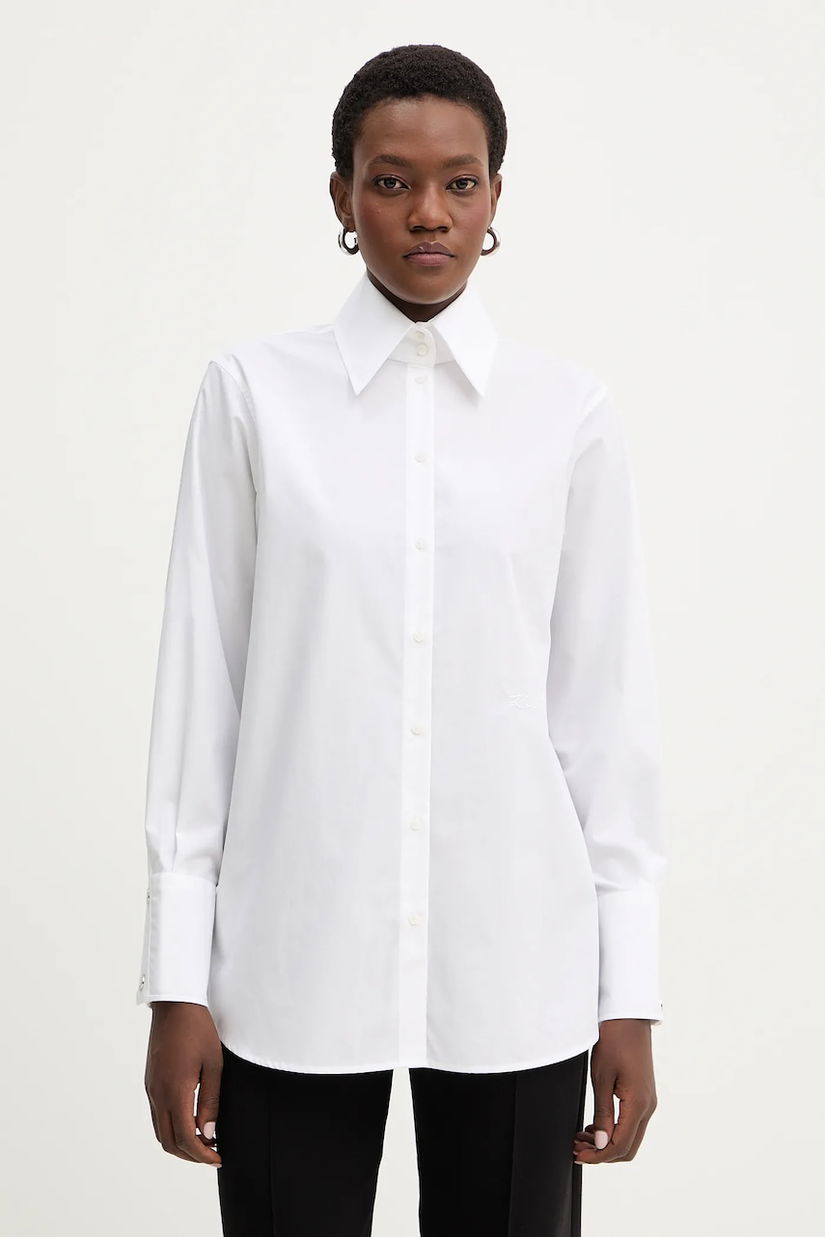 Karl Lagerfeld cămașă din bumbac culoarea alb, cu guler clasic, regular, B1W11010