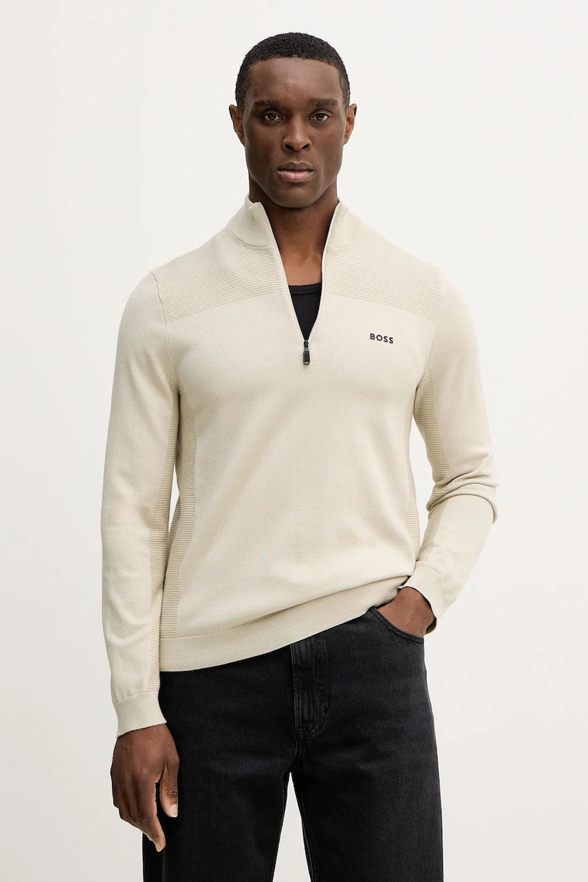 BOSS Green pulover din amestec de lână KN_Momentum-X QZ culoarea bej, light, cu turtleneck, 50547898