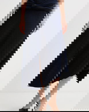 Victoria Beckham fustă culoarea bleumarin, midi, evazați, 1126JSK007082A