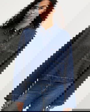 Marc O'Polo bluză subțire de blugi culoarea bleumarin, uni, 5000007937