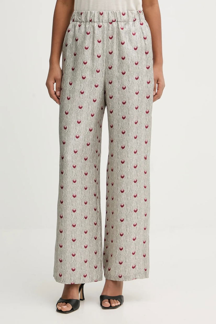 MM pantaloni de mătase PIOVRA culoarea gri, lat, high waist, 2616131057600