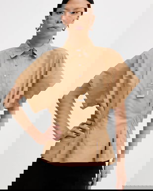 Karl Lagerfeld bluză din bumbac culoarea bej, uni, B1W11006