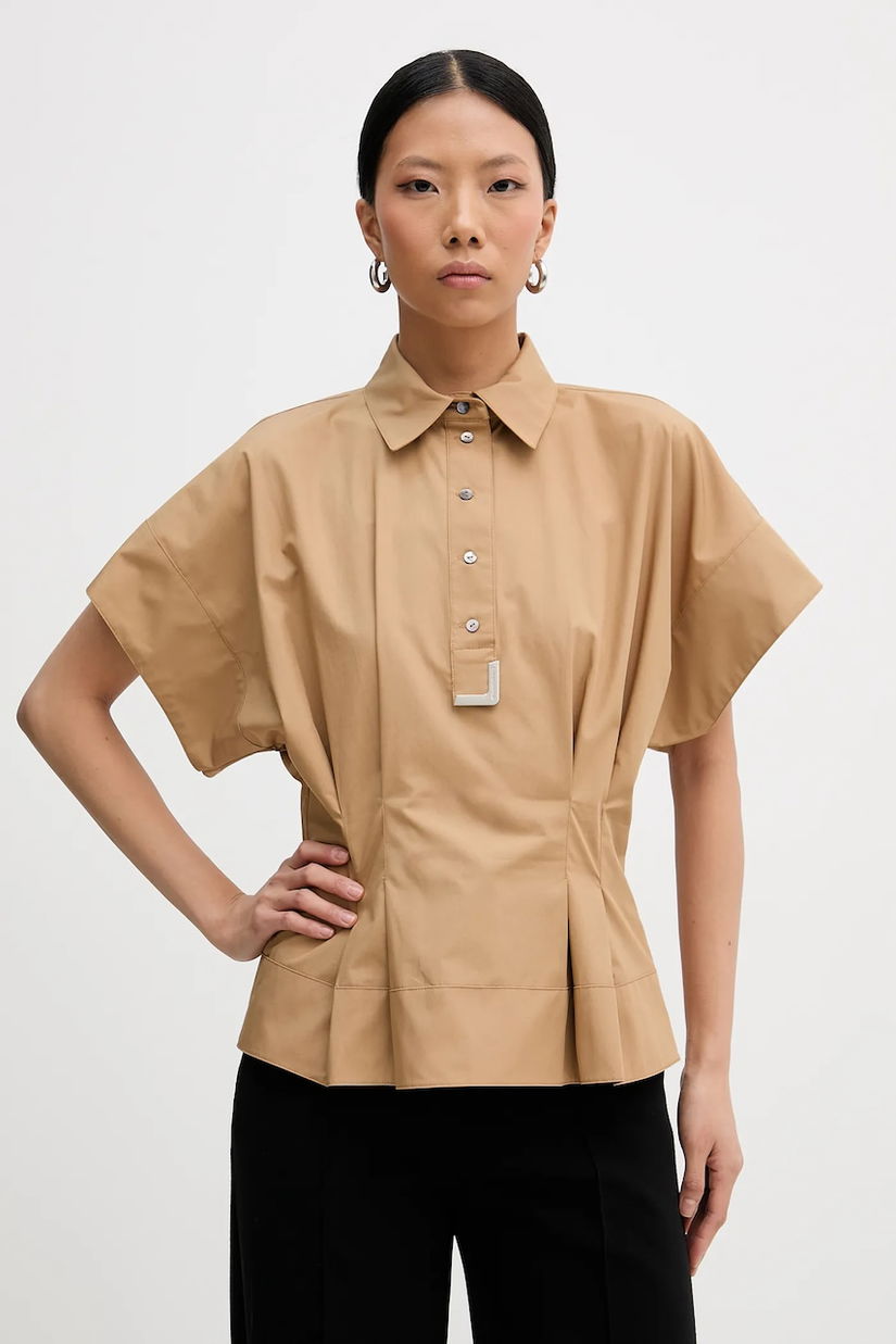 Karl Lagerfeld bluză din bumbac culoarea bej, uni, B1W11006