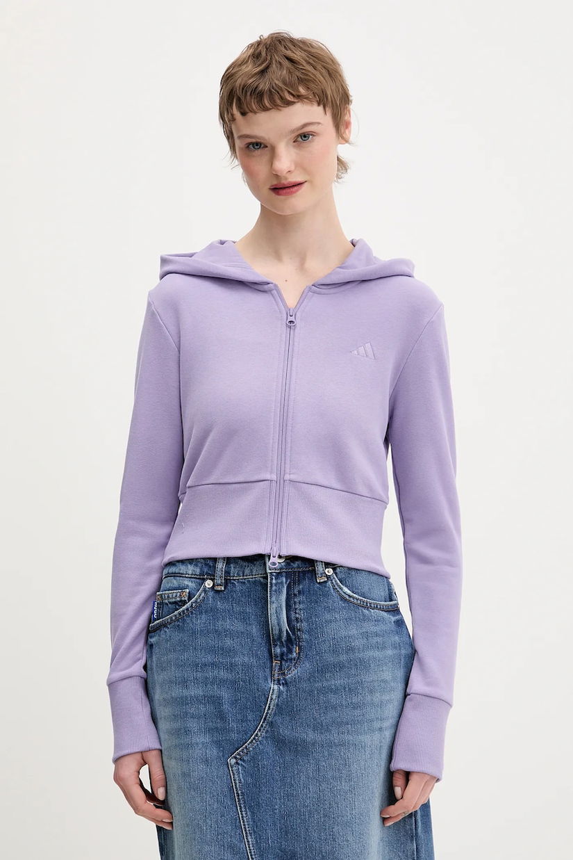 adidas bluză Essentials culoarea violet, cu glugă, uni, KC3891