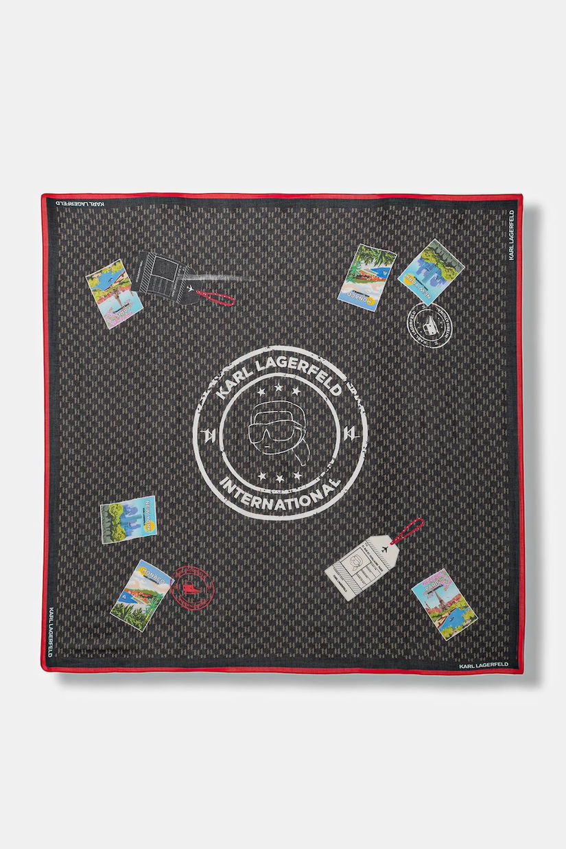 Karl Lagerfeld eșarfă de mătase IKON MONOGRAM culoarea negru, cu model, B1W33032