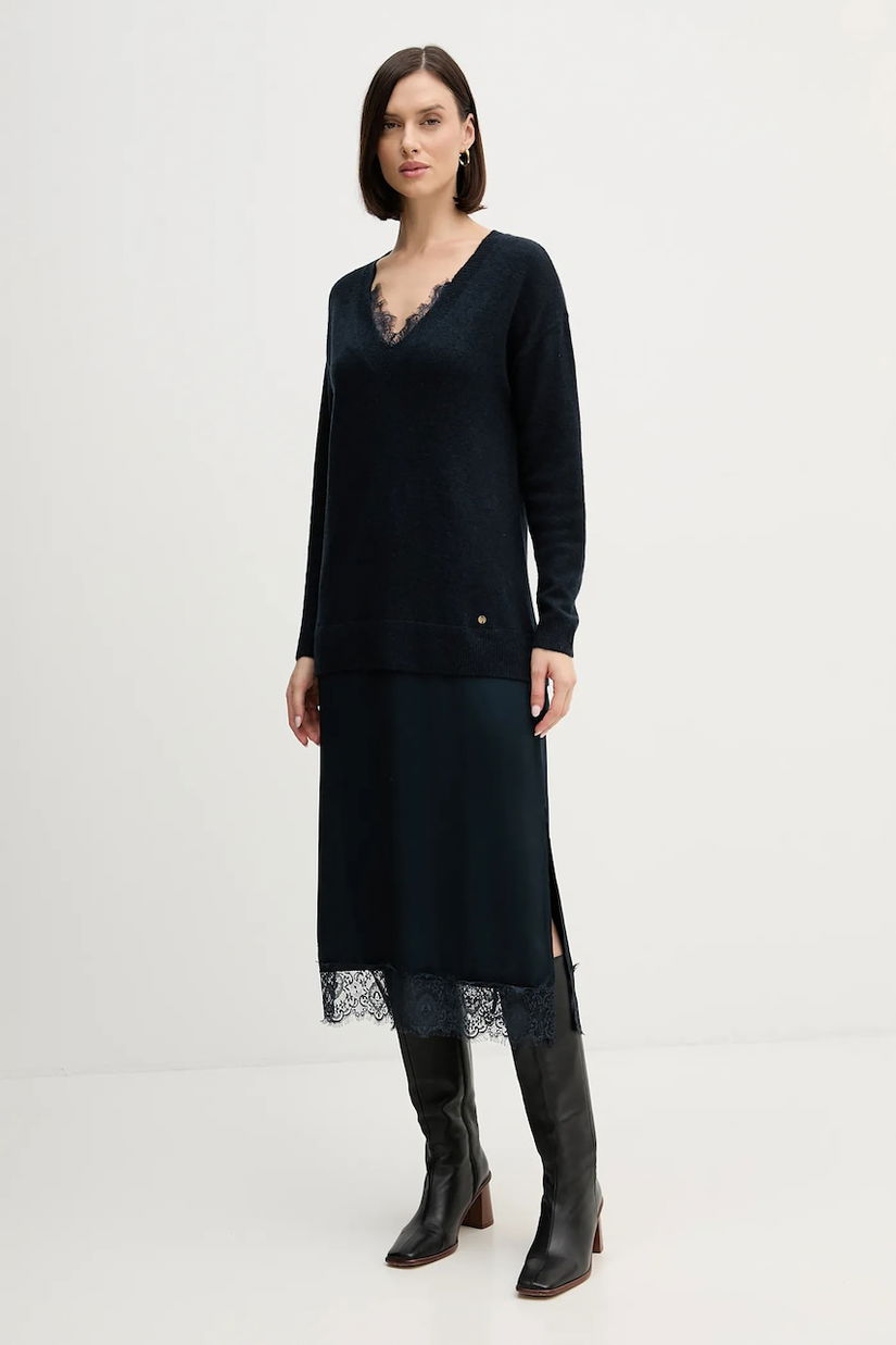 Pedro del Hierro rochie din amestec de lână culoarea bleumarin, midi, drept, 6192942