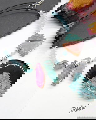 Colier statement - agat, angelit și amazonit bijuterie handmade cu pietre naturale (cod1355)