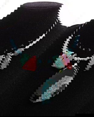 Colier statement - agat, angelit și amazonit bijuterie handmade cu pietre naturale (cod1355)