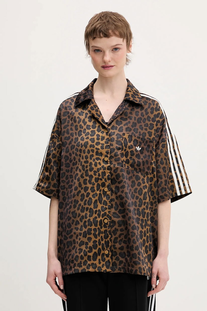 adidas Originals cămașă culoarea maro, cu guler clasic, relaxed, KA2678