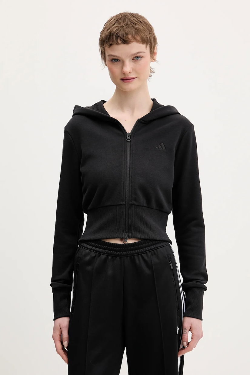 adidas bluză Essentials culoarea negru, cu glugă, uni, JZ0197