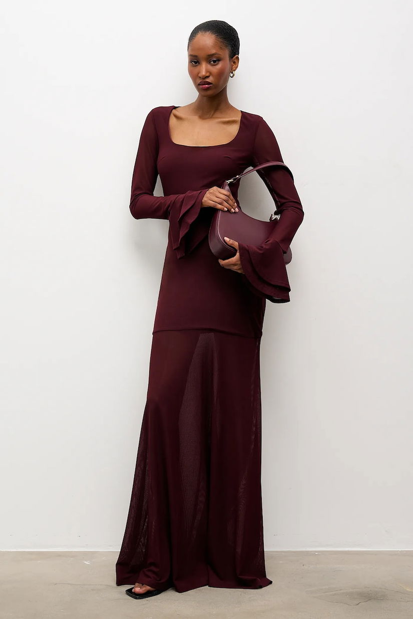 Answear.LAB rochie culoarea bordo, maxi, evazati