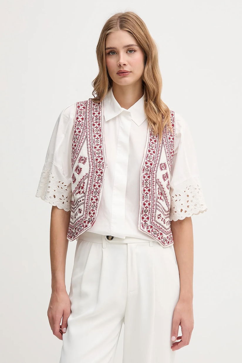 Hoss Intropia vestă cu amestec de in culoarea bordo, cu două rânduri de nasturi, 5879143