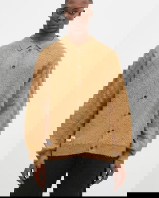 Butter Goods cardigan Mohair Button Up Knitted Shirt bărbați, culoarea verde, BG243400