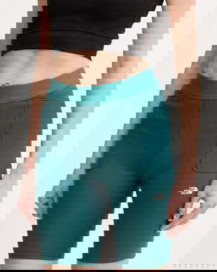 The North Face pantaloni scurti sport Refina femei, culoarea verde, neted, high waist, NF0A8EF76GI1