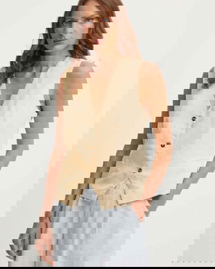 Pepe Jeans vestă cu amestec de in ADITI culoarea portocaliu, un singur rand de nasturi, PL402420